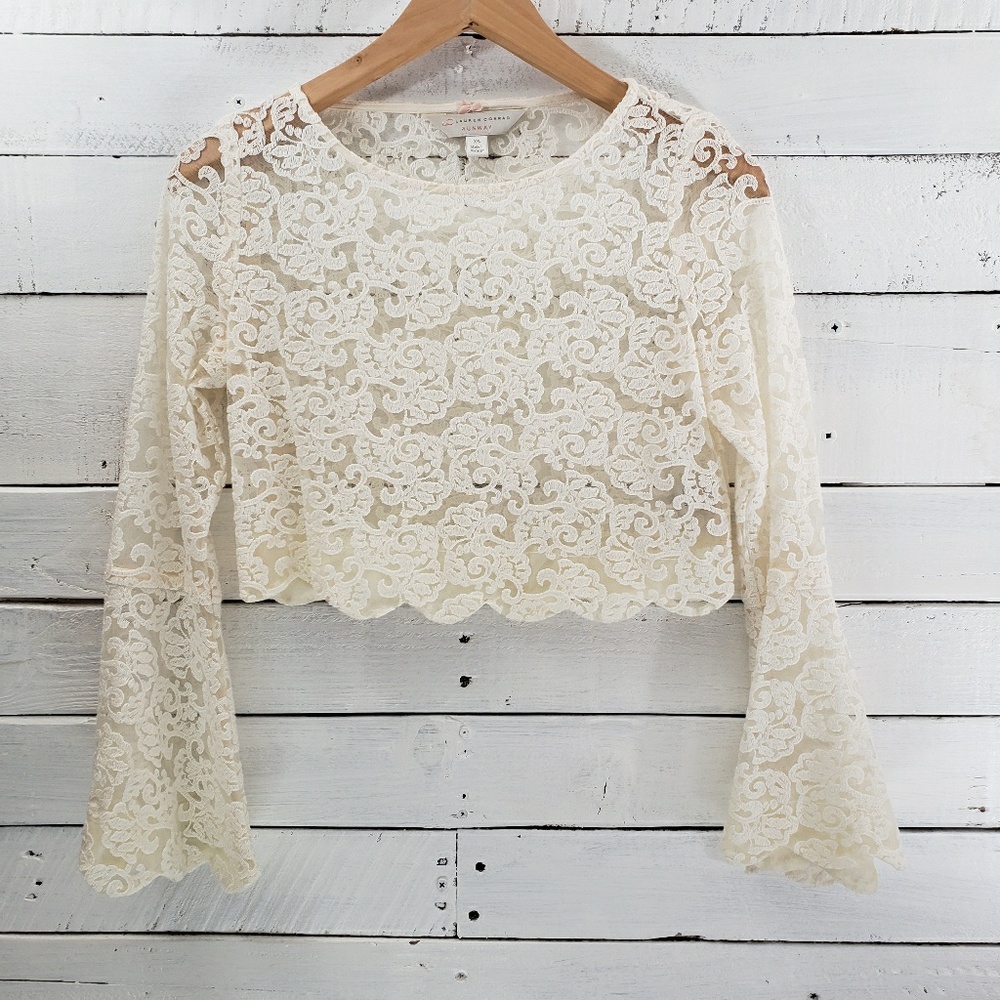 LC Lauren Conrad Runway Ivory Cropped Lace Top XS